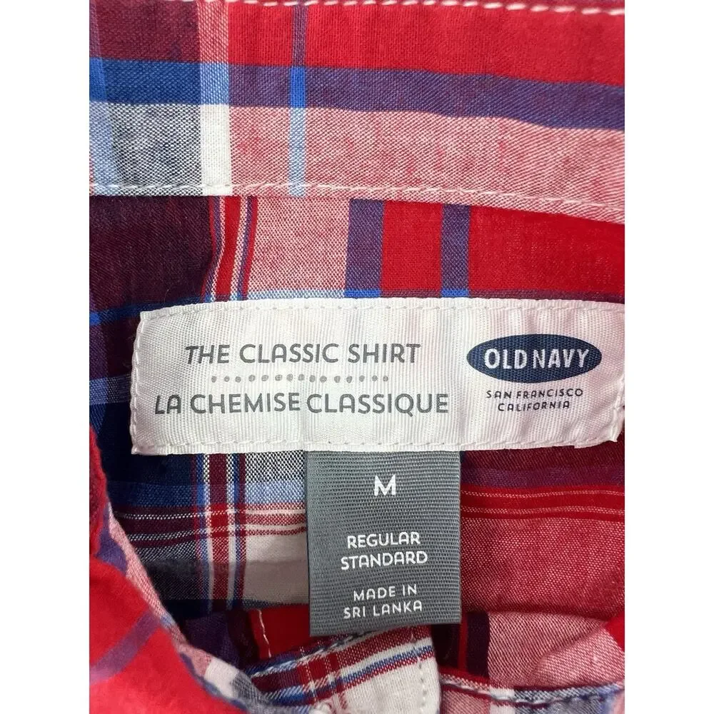 Old Navy Plaid Flannel Shirt Youth Boys Medium Blue Red White Classic Dressy New